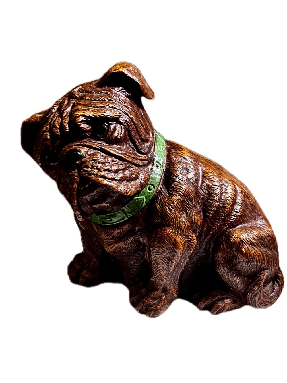 Syroco ~ Vintage (50’s) Sitting Brown Bulldog Figurine/Door Stop W/ Glass Eyes